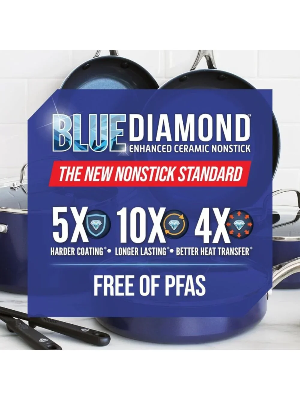 Blue 8” Nonstick Ceramic Frying Pan Skillet with Diamond Infusion - Durable